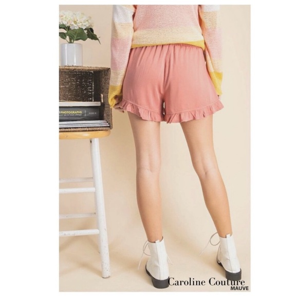 High Waist Pink Ruffle Shorts - Picture 2 of 8